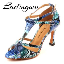 Laarzen ladingwu dansschoenen latin dames salsa dans schoenen blauw slang patroon meisjes feest optreden professionele dansschoenen balzaal