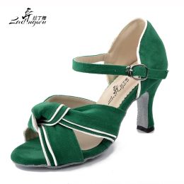 Boots Ladingwu Green Flannel Sandals Sandals Ballroom Party Performance Salsa Latin Dance chaussures talon 6cm / 7,5 cm / 8,3 cm Numéro de 7127