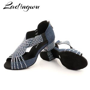 Boots Ladingwu Lowheed Latin Dance Chaussures Salsa Femmes Bleu Donm Collocation Collocation Shine Righestone Dance Chaussures Femme Ballroom Indoor