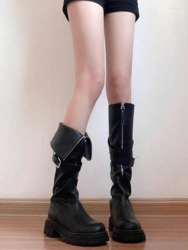 Stivali Lady Boots-Women Round Toe Talza sexy Teli con cerniera autunnale Calzature invernali 2024 Rubber Lolita Med Over