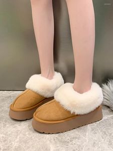 Bottes dame chaussures bottes-femmes chaussures d'hiver australie bout rond talon plat peluche Med 2024 neige Lolita caoutchouc élégant mi-mollet