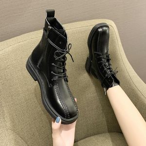 Botas Lady Toe Shoes Boots Winter Round Boots-Women 2020 Fashion Low Mid Midumn Rock Rock Rubber Lace-Up 359-Women