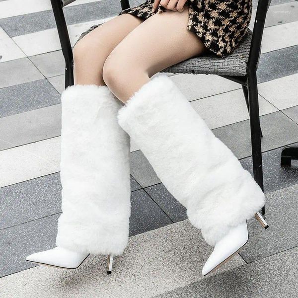 Boots Lady Winter Gnee Knee High Fashion Faux Wool Slip on Long Female Spring Automn Street Sexy Stiletto Women Chaussures