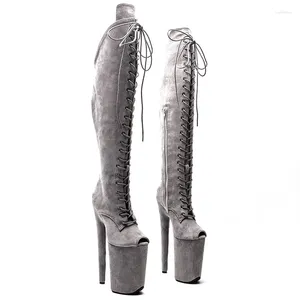 Boots Laijianjinxia Flock Upper 23cm / 9inches Fashion Women's Plateforme Party High Heels Modern Knee-High Pole Dance Shoes 103