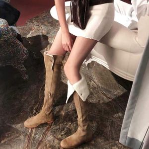 Boots Lamb Wool Dames Over-The-Knee Plus Velvet Slim Snow Flat High Shoes For Women Platform