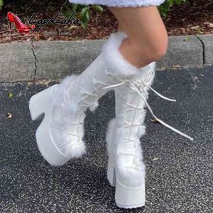 Bottes Lapolaka 2022 mode plate-forme imperméable talon haut genou bottes dentelle garder au chaud l'hiver Goth Punk femmes chaussures T220915