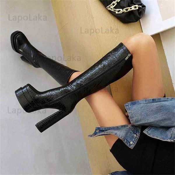 Botas Lapolaka Tono Estilo Moda Mujer Zapatos Mujer Motocicleta Zip Sólido Alto Tacón Tobillo Plataforma Fiesta Club Vestido 220805