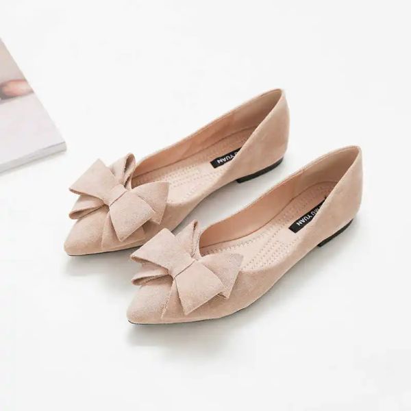 Botas Gran tamaño 42 Spring Bow Flats zapatos Mujer Ballets Butterflyknot Ol Office Shoes Toe Slube Slip on Ballerina plegable