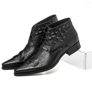Bottes grande taille EUR45 Grain de Crocodile noir/marron Tan chaussures de mariage hommes cheville en cuir véritable bureau masculin