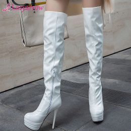 Boots lasyarrow Femmes Over the Knee Boots CHIGH High Tall Boots Sexy Patent Pu Plateforme Thin High Heel Ladies Pole Dance Boots J1022