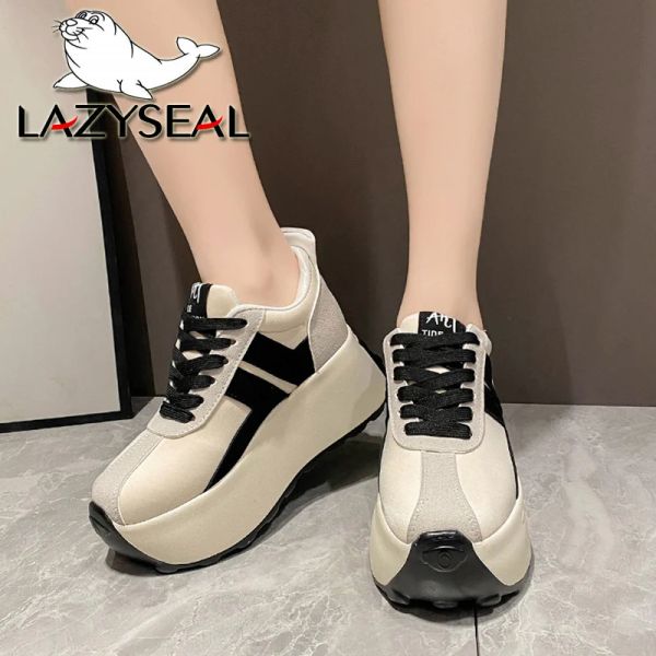 Boots Plateforme lazysale Boots Femmes 7,5 cm High Top Femmes Chaussures Lace Up Spring Automne Sneakers Chunky Sneaker coin blancs Casual Shoes Casual