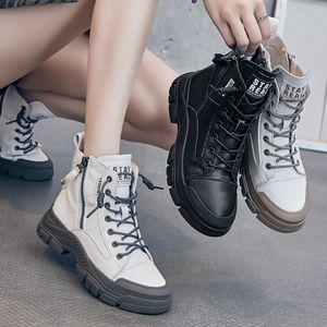 Bottes en cuir pour femmes, cheville de sport, chaussures de luxe de styliste, plates, talons à plateforme, semelle en caoutchouc, 2023, 230223