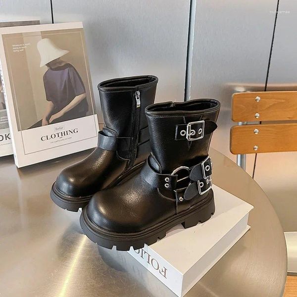 Bottes d'hiver en cuir et coton pour filles, chaussures chaudes en peluche pour enfants, imperméables, hautes, personnalité, bottes résistantes