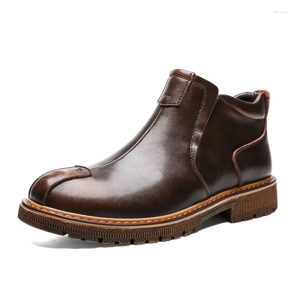 Botas Cuero Invierno Calentamiento Hombres Estilo Vintage Tobillo Forro de piel de felpa para hombre Casual Genuino