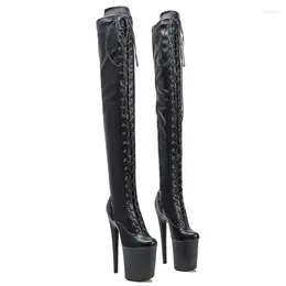 Boots Leecabe 20cm / 8inches Matte Pu Upper Pole Dancing Chaussures hautes talon sur le genou Fermed Toe Plateforme CHIGH