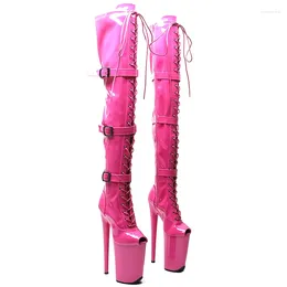 Boots Leecabe 23cm / 9Inches brillant pu brevet petit orteil ouverte mode Lady High talon plate-forme pole danse