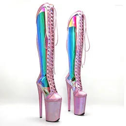 Laarzen Leecabe 23cm/9inches Snake Pink Holographic Upper Knie High Heel Platform Boot Pole Dance 5B