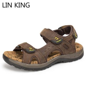 Boots Lin King New Brand Design Men Summer Casual Chaussures Généreaux Sandales de plage en cuir confortable Solide Soft Non Slip Man Outdoor Chaussures
