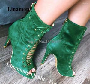 Boots linamong est peep toe daim stiletto talon court gladiator vert lacet-up haut-up hotkle club club chaussures robes