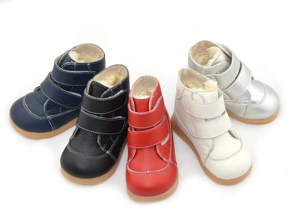 Botas para niños pequeños botas de invierno blanco negro azul marino rojo calzado plateado para niños botas para niñas zapatos de moda simples y cálidos correas 231121