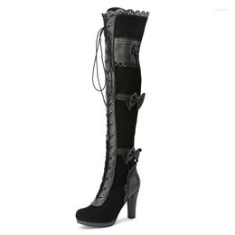 Laarzen Lolita -stijl platform over de knie dames punk hakken dij herfst winter sexy lange schoenen dames dames