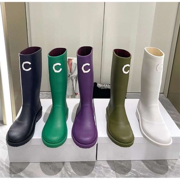 Botas de tubo largo de goma para mujer, bota de lluvia negra, púrpura, verde, bota de lluvia impermeable clásica, zapatos de lluvia de goma informales Vintage para mujer