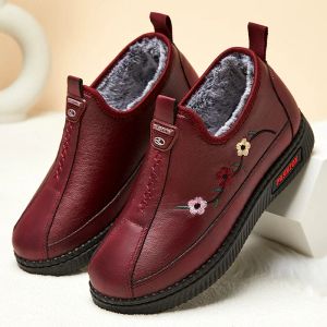 Laarzen lage prijs vrouwen schoenen gratis verzending bont loafers vrouw casual lederen schoenen waterdichte bloemen pluche sneaker mom winter warme schoenen