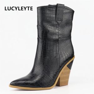 Bottes LUCYLEYTE taille 33-45 grain de pierre microfibre cuir femmes bottes bout pointu automne hiver bottes dames compensées bottes chaussures 231110