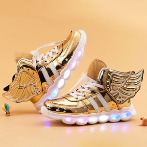 Laarzen Lumineuze vleugeljongen meisje Led Up gloeiend licht Kinderschoenen Kinderen LED Sneakers Brand 210308
