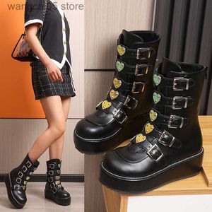 Boots Luxury Brand Big Taille 43 Fashion Cool Street Buckles Goth Winter Platform MotoCycles Boots Halloween Cosplay Chaussures Black Woman T230817