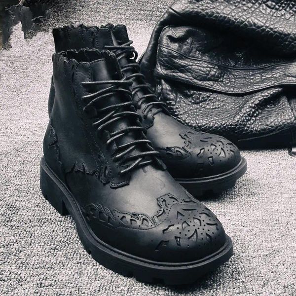 Boots Luxury Brogue Shoes Hommes Business Lace Up Up Geuthesine Cow Leather Cheple England Style Winter Fashion Black Platform 39-44