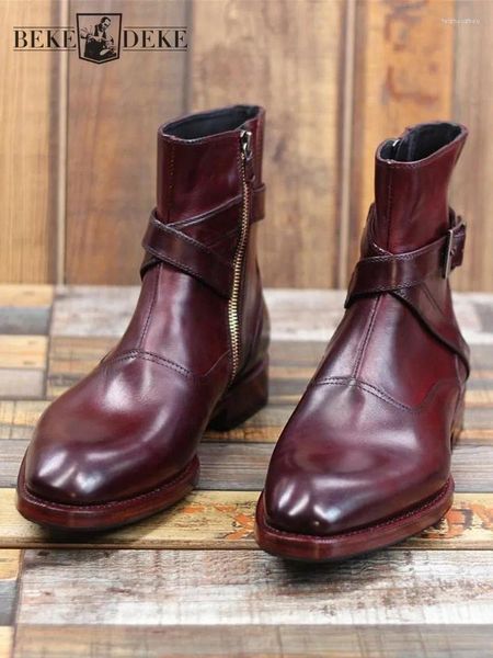 Bottes de luxe pour hommes d'affaires, bout pointu en cuir de vache véritable, chaussures de sécurité pour moto, équitation à la cheville, personnalisées 15 jours