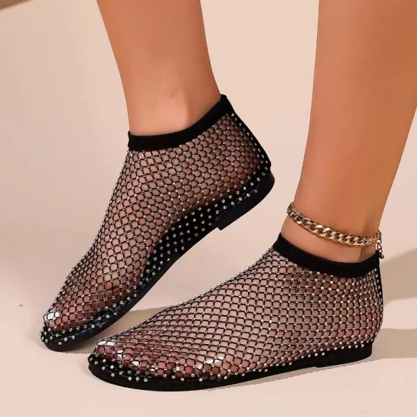 BOTAS Luxury Crystal Flats Lofa Mujer zapatos Diseñador de marca Mesh Zapatos casuales 2023 Nuevos zapatos para caminar con Sport Autumn Botas frescas