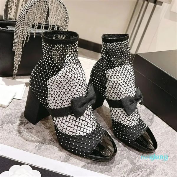 Bottes de luxe Designer Boucle Chunky Talon Femmes Chaussures 8.5cm High Heel Bootie Mode Couleur Mixte Bottine