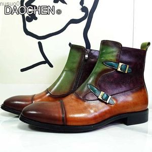 Laarzen LUXE HEREN LAARZEN GEMENGDE KLEUREN CHELSEA LAARZEN BUCKE STRAP CASUAL HEREN KLEDING LAARZEN SCHOENEN BRUILOFT KANTOOR LEREN LAARZEN HEREN