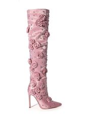 Laarzen luxe roze zijden klinknagel Rose Overtheknee mode stiletto catwalk podium dames 230823