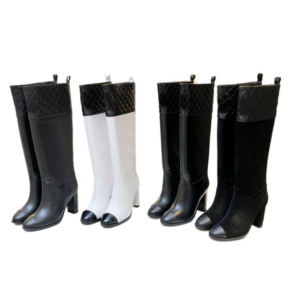 Bottes bottes de luxe pour femmes bottes au genou en cuir véritable cuissardes lettre marque bottes de mode bottes classiques à talons hauts argyle automne hiver chaud bottes de chevalier en plein air