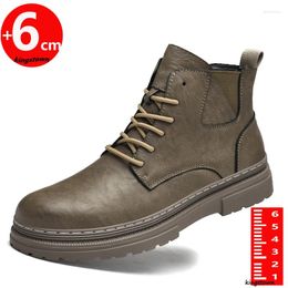 Bottes en cuir pour hommes, semelles intérieures augmentant la hauteur de 6cm, chaussures Oxford pour l'extérieur, grande taille 37-45