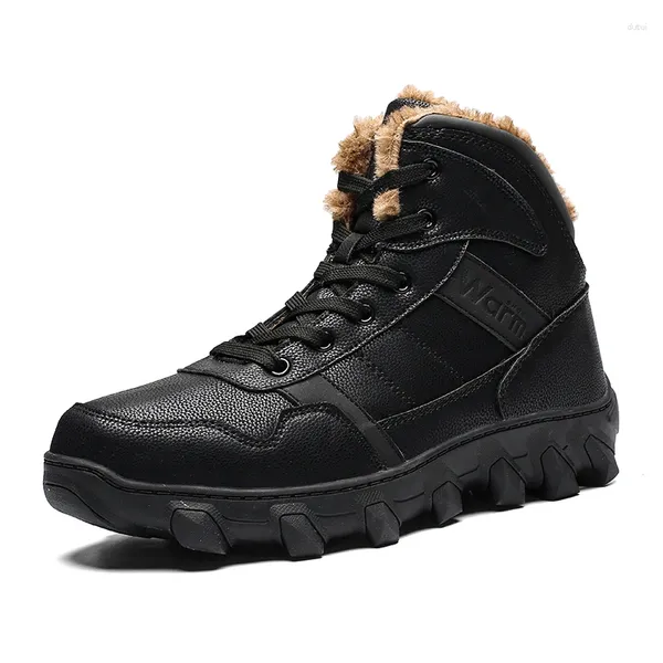 Botas Hombre Invierno Negro Zapatos Con Cordones Para Hombres Piel Interior Nieve Moda Botines De Hombre Venta