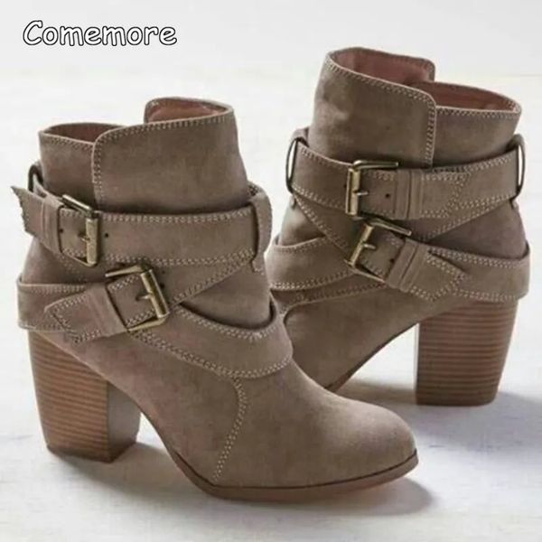 Botas Maogu Hebilla Casual Zapatos de mujer Chelsea Bota corta y tacón Otoño Calzado 2023 Vintage Mujeres Tacones altos Tobillo 231019