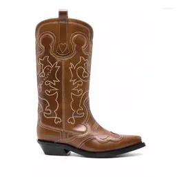 Boots Master Quality Bottes Femme Luxe Marque Broidered Western Cowboy Femme Talon Cosaques à talon