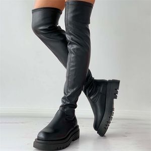 Laarzen McCkle vrouwen over de knie pu lederen herfst winter zacht platform dames schoenen mode vrouwelijke boot dames lange 220926