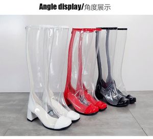 Bottes McNabney 2022 Femmes Sexy Rouge Rouge Blanc Black Transparent Talon Chunky Heel Fermeture Zipper long genou haut