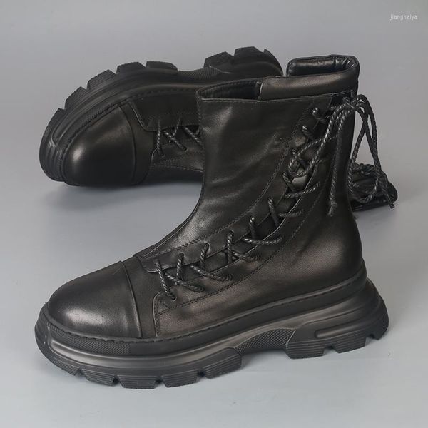 Botas Hombre Británico De Alta Tendencia Casual Tobillo A Juego De Cuero Transpirable Suelas Gruesas Para Aumentar