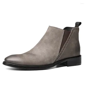 Boots Men 8769 Cuero de vaca genuina 2024 Estilo hecho cómodo cómodo Slip on Male Dress Zapatos Negro Black Toble 840