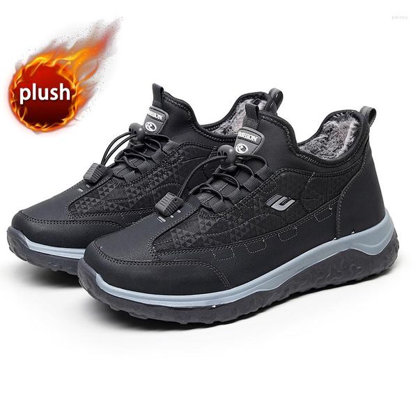 Bottes Hommes Anti-Skidding Leather Shoes Sneaker Comfy Spring Autumn Plush Snow Durable Outsole