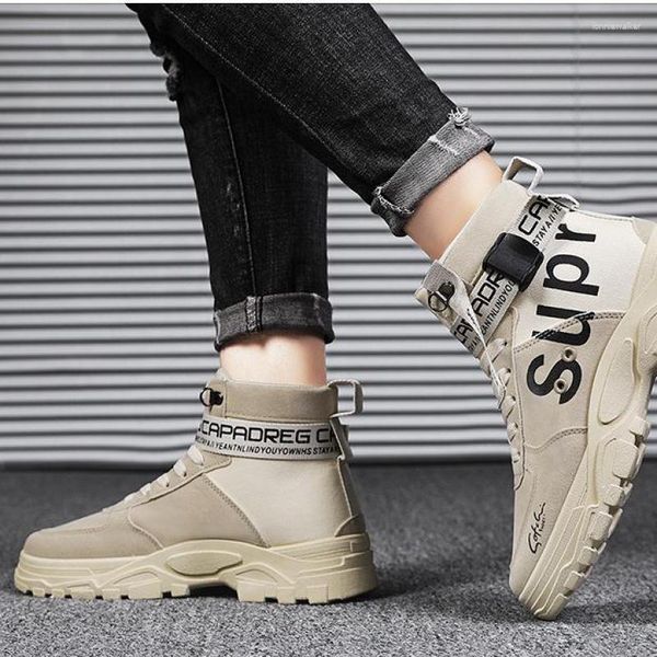 Botas Hombres Otoño Personalidad Moda Casual High-top Tooling Zapatos de invierno Tide British Canvas Safety