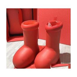 Stivali Uomo Big Red Boot Mschf Astro Boy Designer Donna Fondo spesso Piattaforma in gomma Stivali da pioggia Scarpe oversize Ginocchio di lusso Roun Dhsgu