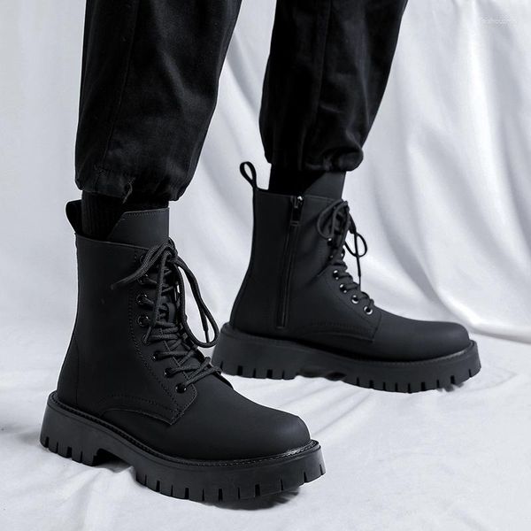 Bottes hommes baskets noires pour cuir décontracté Style de rue cheville en plein air mode haut haut chaussures Punk en gros