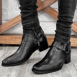 Boots Men Boots en cuir crocodile motif ceinture mode Business Casual Casual Party Tails Volyle Chaussures